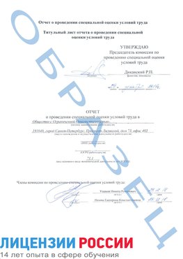 Образец отчета Егорьевск Проведение специальной оценки условий труда